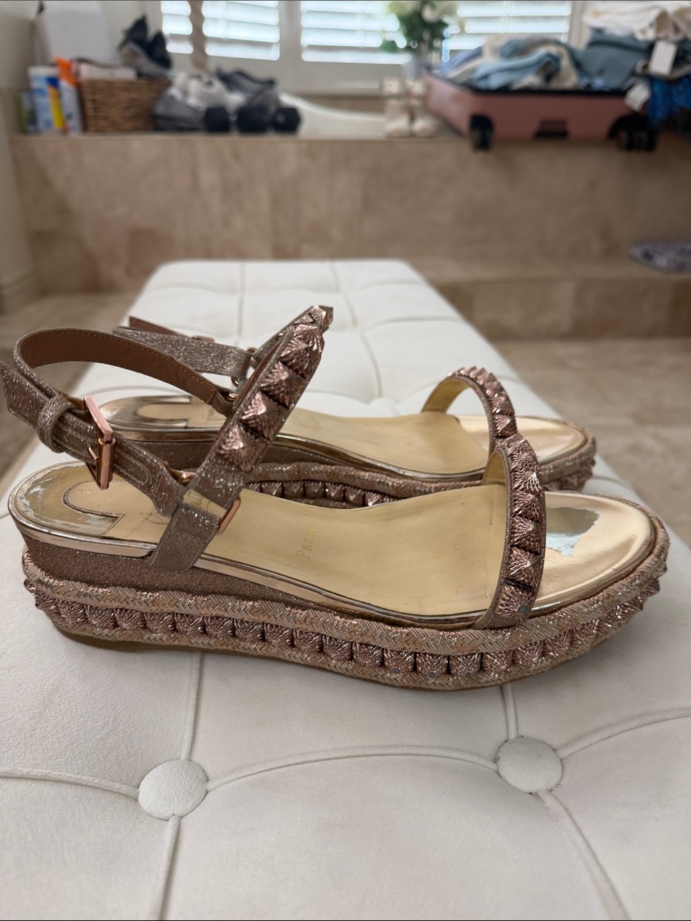 Christian Louboutin Women’s Metallic Rose Gold Platform Sandals
